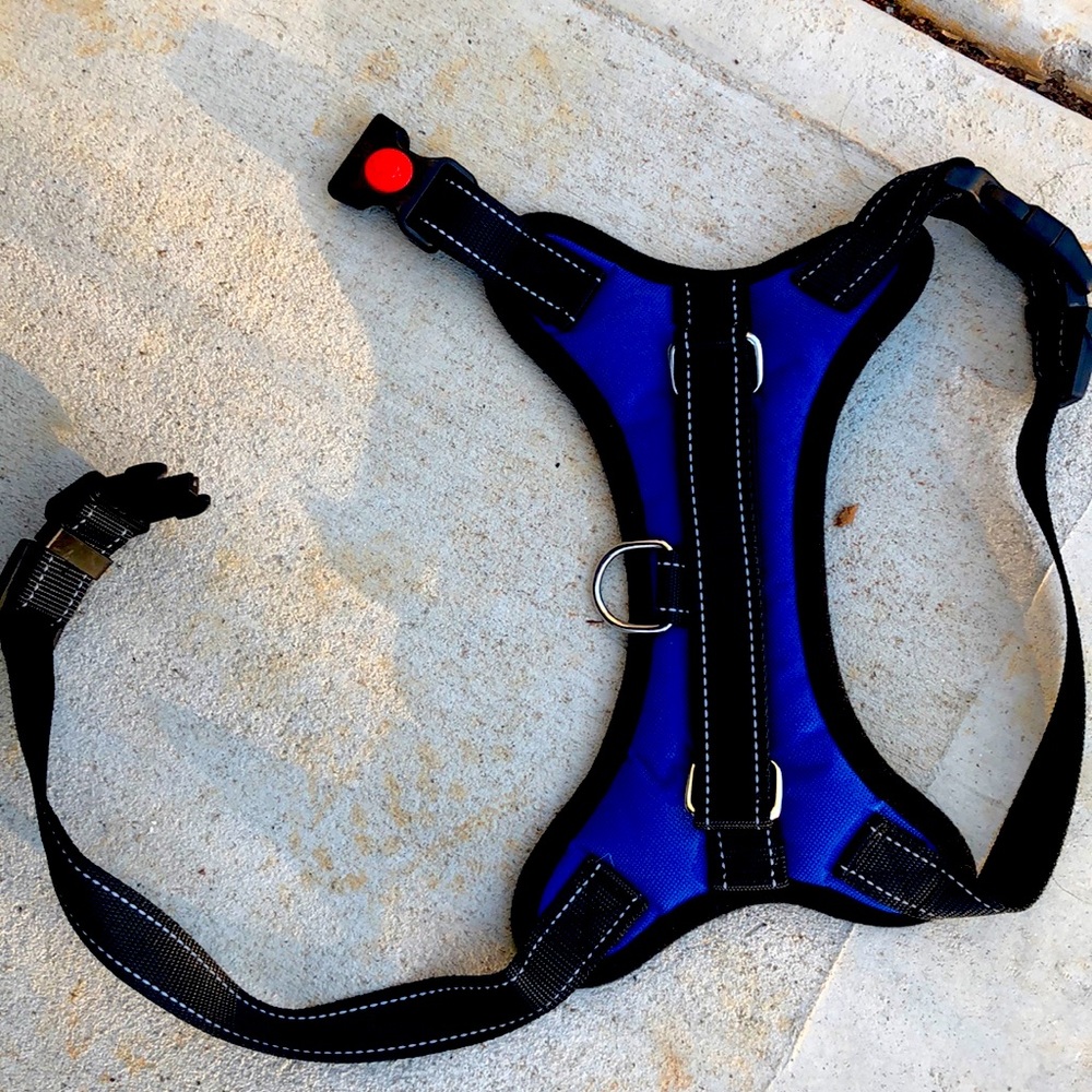 Blue and black dog harness